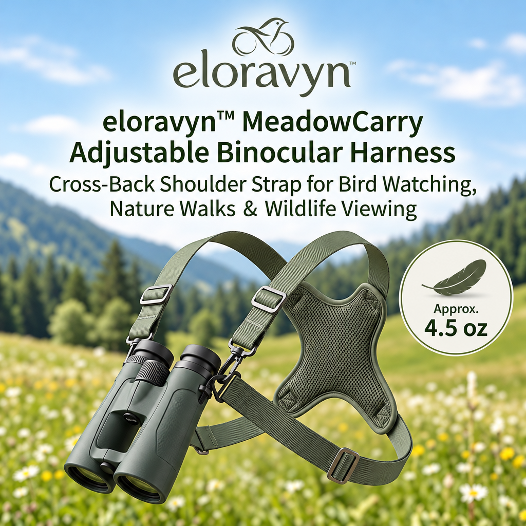 eloravyn™ MeadowCarry Adjustable Binocular Harness, Cross-Back Shoulder Strap for Bird Watching, Nature Walks & Wildlife Viewing