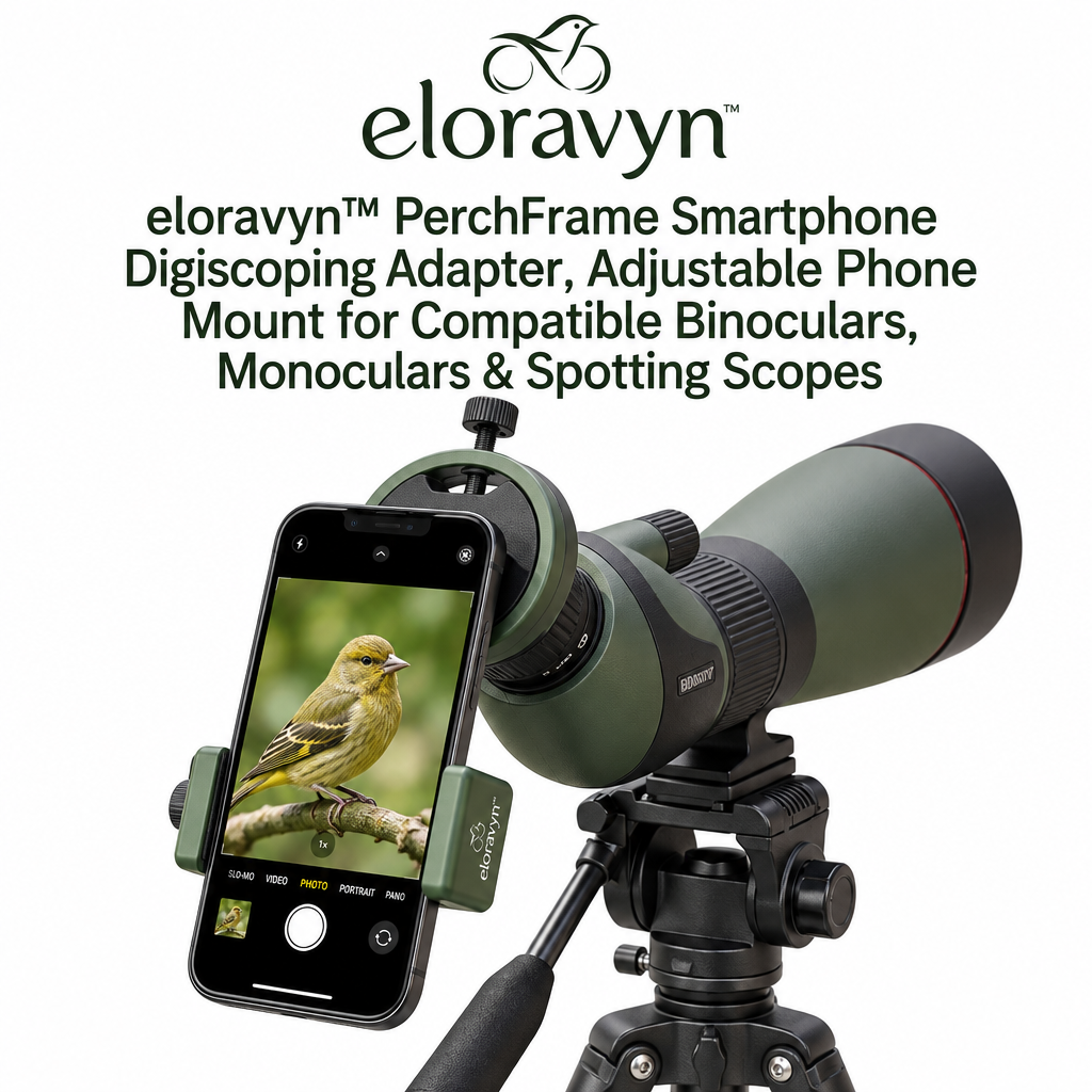 eloravyn™ PerchFrame Smartphone Digiscoping Adapter, Adjustable Phone Mount for Compatible Binoculars, Monoculars & Spotting Scopes