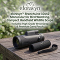 eloravyn™ BranchLine 10x42 Monocular for Bird Watching, Compact Handheld Wildlife Scope with Wrist Strap & Carry Pouch