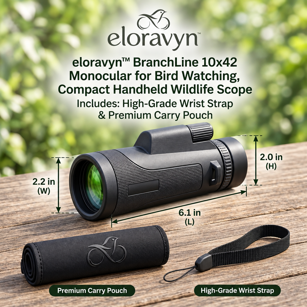 eloravyn™ BranchLine 10x42 Monocular for Bird Watching, Compact Handheld Wildlife Scope with Wrist Strap & Carry Pouch