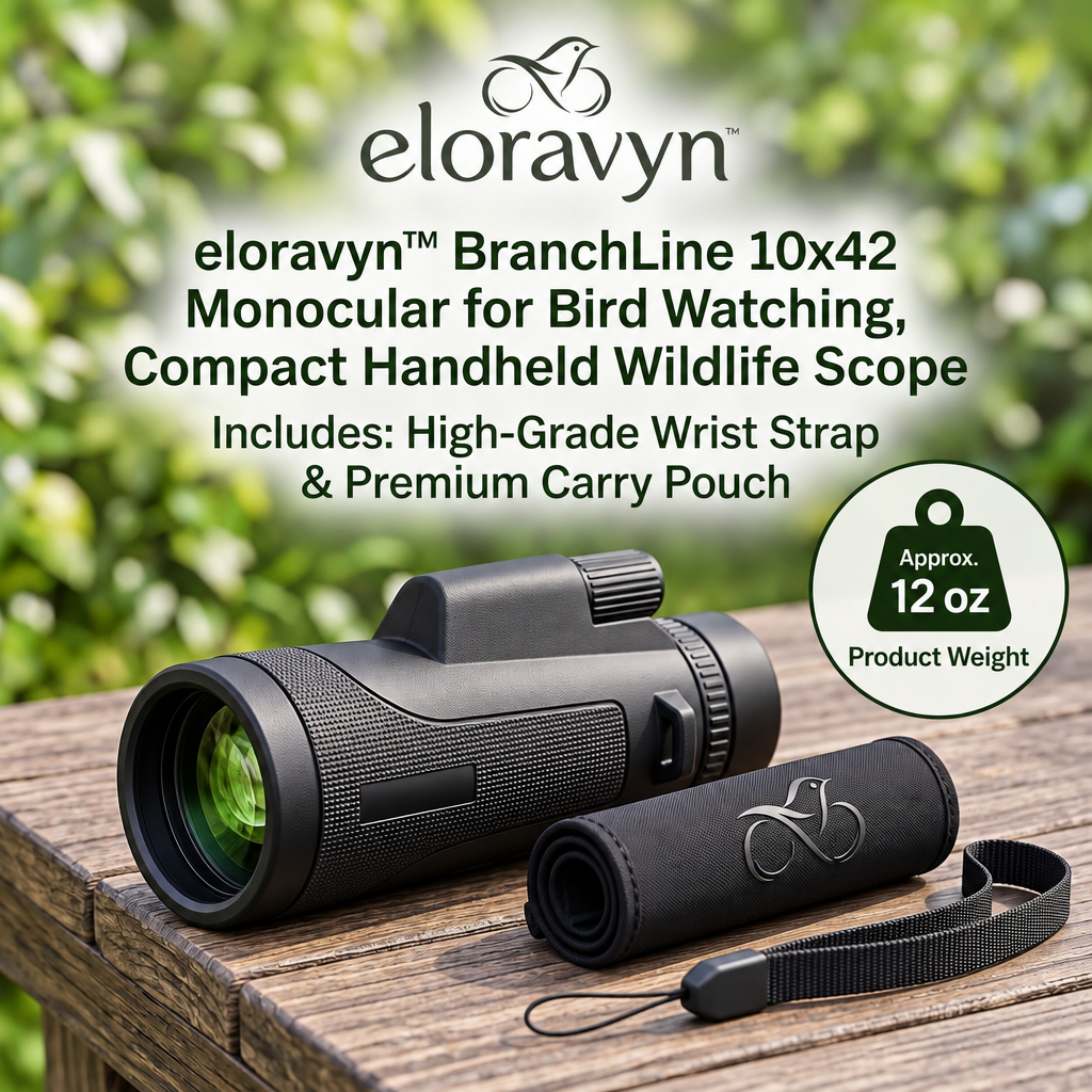 eloravyn™ BranchLine 10x42 Monocular for Bird Watching, Compact Handheld Wildlife Scope with Wrist Strap & Carry Pouch