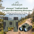 eloravyn™ TrailFold 10x25 Compact Bird Watching Binoculars, Folding Travel Binoculars for Hiking, Wildlife Viewing & Day Trips