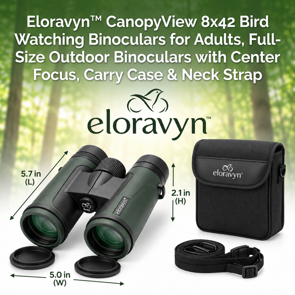 eloravyn™ CanopyView 8x42 Bird Watching Binoculars for Adults, Full-Size Outdoor Binoculars with Center Focus, Carry Case & Neck Strap