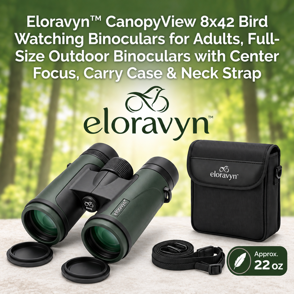 eloravyn™ CanopyView 8x42 Bird Watching Binoculars for Adults, Full-Size Outdoor Binoculars with Center Focus, Carry Case & Neck Strap