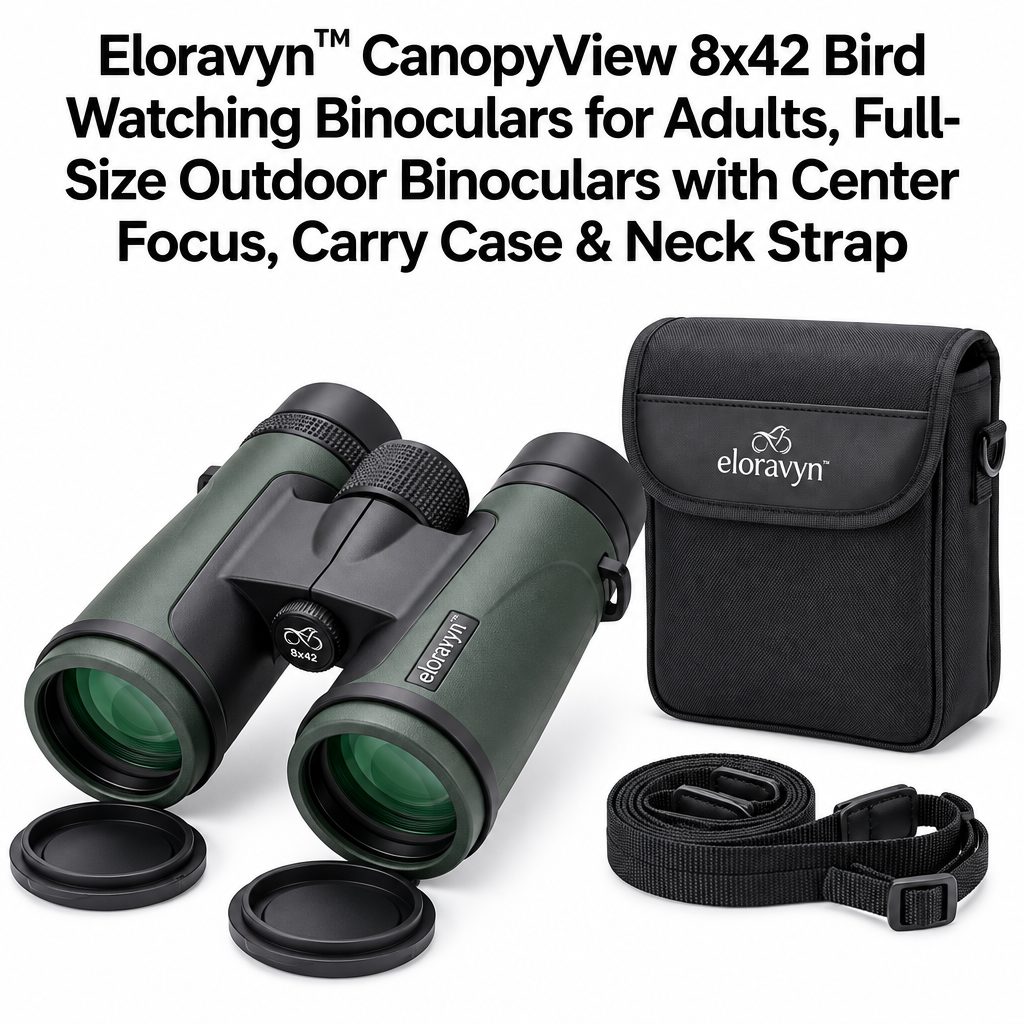 eloravyn™ CanopyView 8x42 Bird Watching Binoculars for Adults, Full-Size Outdoor Binoculars with Center Focus, Carry Case & Neck Strap