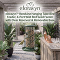 eloravyn™ ReedLine Hanging Tube Bird Feeder, 4-Port Wild Bird Seed Feeder with Clear Reservoir & Removable Base