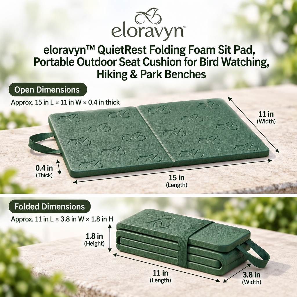 eloravyn™ QuietRest Folding Foam Sit Pad, Portable Outdoor Seat Cushion for Bird Watching, Hiking & Park Benches