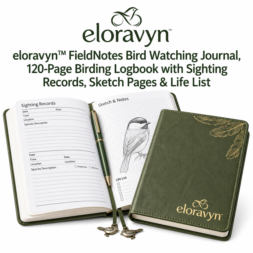eloravyn™ FieldNotes Bird Watching Journal, 120-Page Birding Logbook with Sighting Records, Sketch Pages & Life List