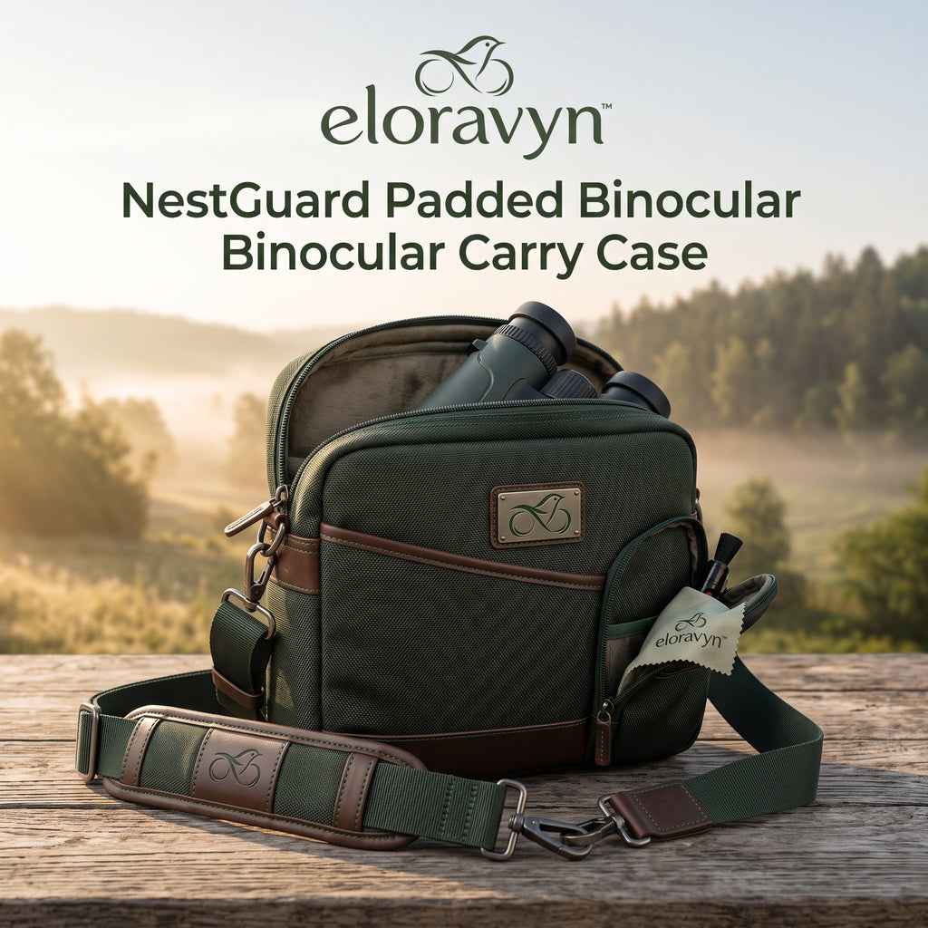 eloravyn™ NestGuard Padded Binocular Carry Case, Zippered Optics Storage Bag with Adjustable Shoulder Strap & Accessory Pocket