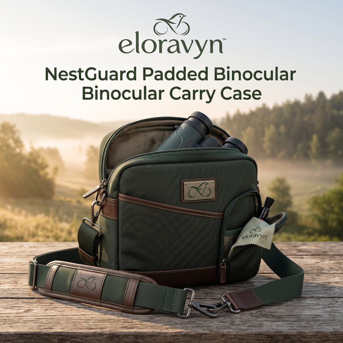 eloravyn™ NestGuard Padded Binocular Carry Case, Zippered Optics Storage Bag with Adjustable Shoulder Strap & Accessory Pocket