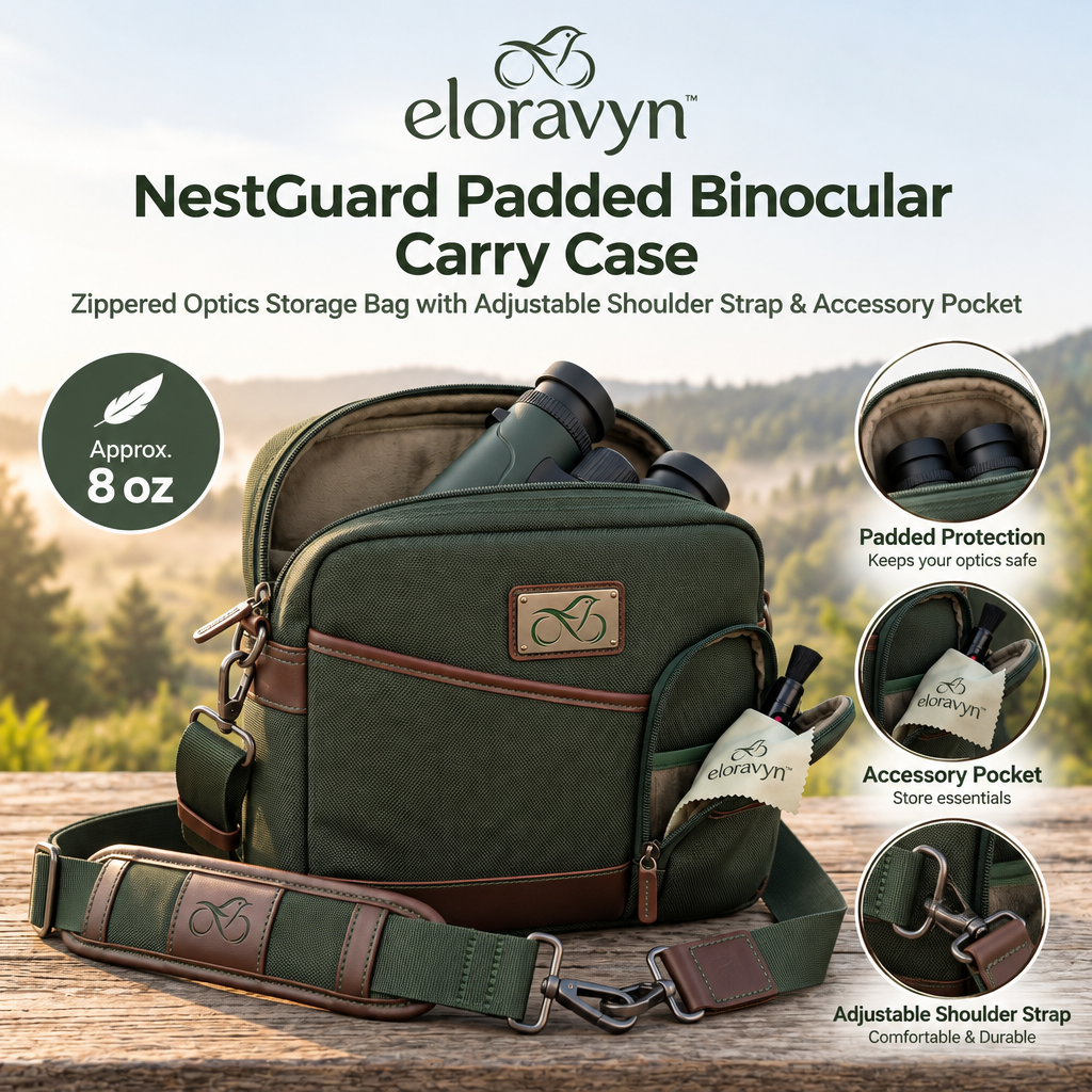eloravyn™ NestGuard Padded Binocular Carry Case, Zippered Optics Storage Bag with Adjustable Shoulder Strap & Accessory Pocket