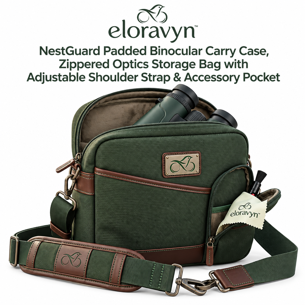 eloravyn™ NestGuard Padded Binocular Carry Case, Zippered Optics Storage Bag with Adjustable Shoulder Strap & Accessory Pocket