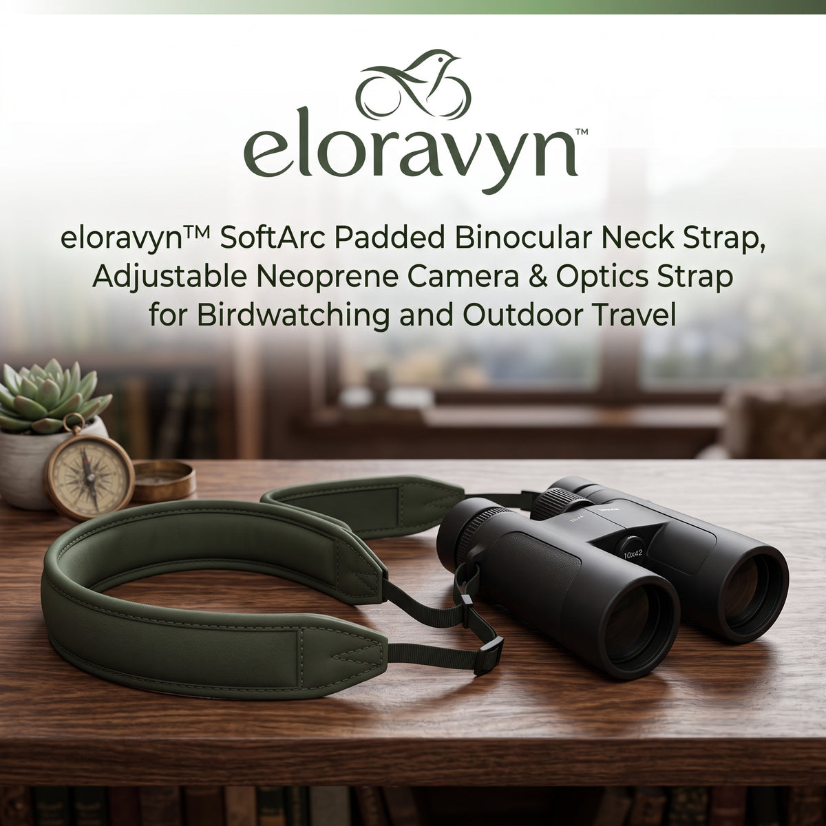 eloravyn™ SoftArc Padded Binocular Neck Strap, Adjustable Neoprene Camera & Optics Strap for Birdwatching and Outdoor Travel