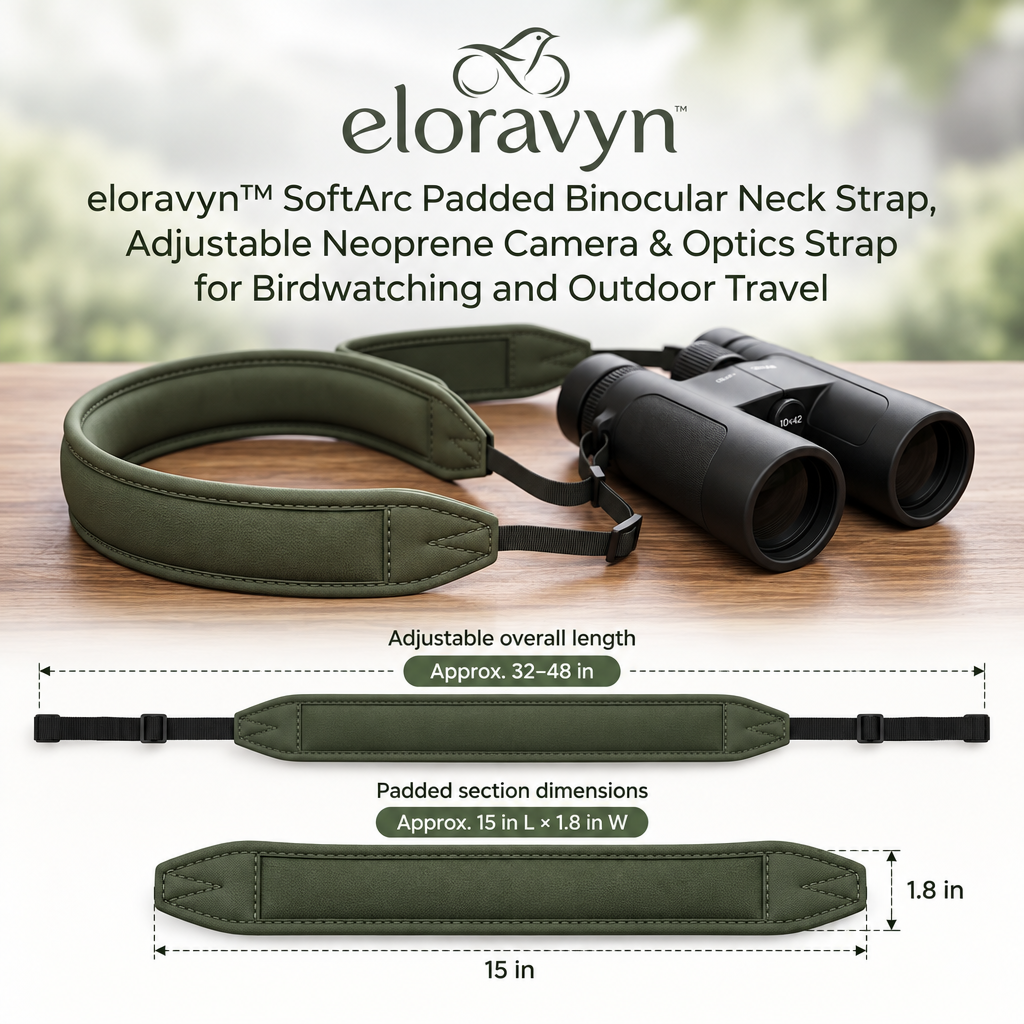 eloravyn™ SoftArc Padded Binocular Neck Strap, Adjustable Neoprene Camera & Optics Strap for Birdwatching and Outdoor Travel