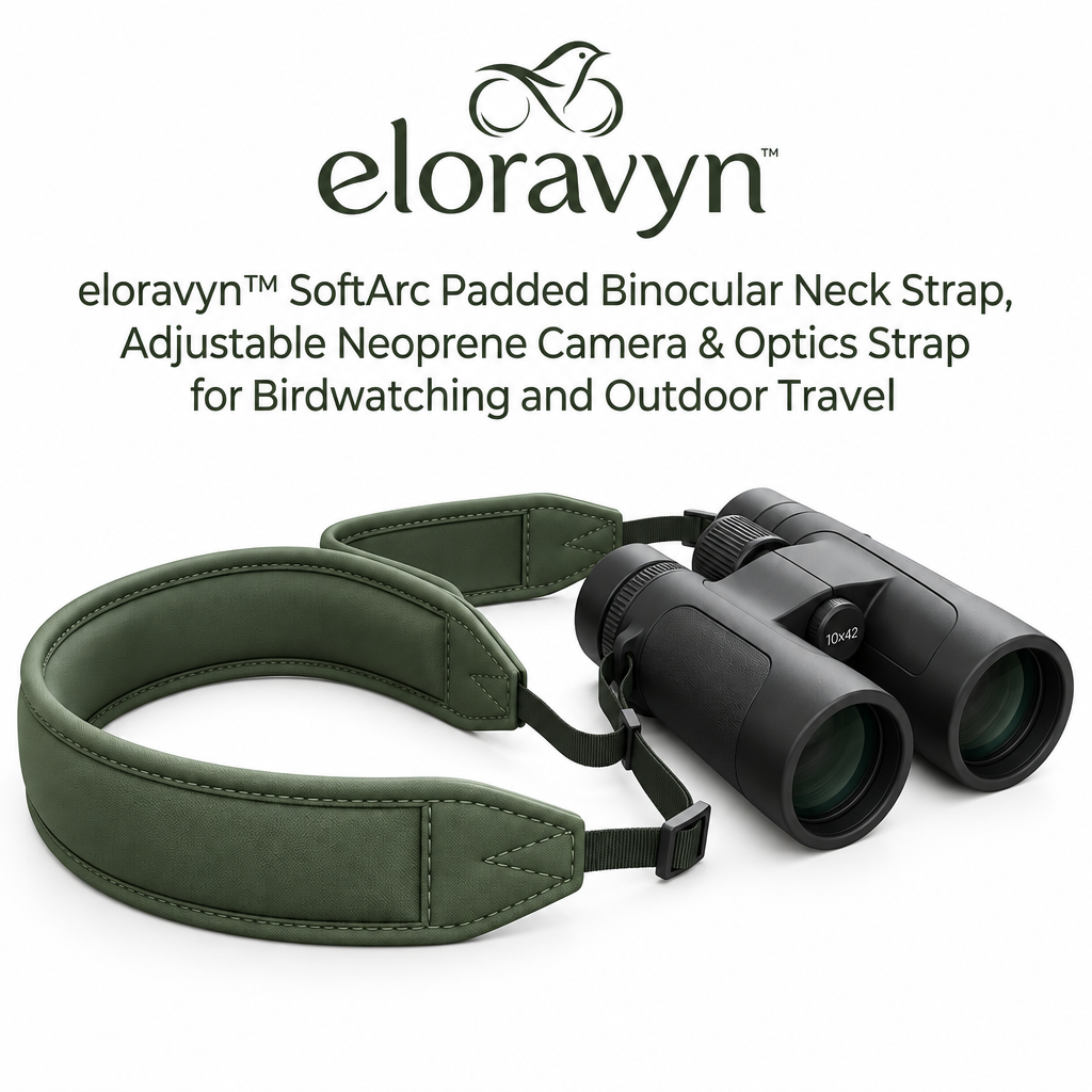eloravyn™ SoftArc Padded Binocular Neck Strap, Adjustable Neoprene Camera & Optics Strap for Birdwatching and Outdoor Travel